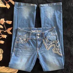 Y2K Crystal Ranch Bling Boot Cut Blue Jeans